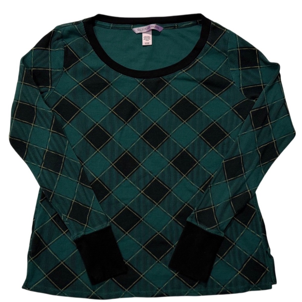 Victoria's Secret Plaid Long Sleeve Thermal Top Women's Green Black - Small